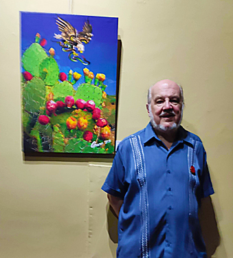 Garr with pinting at exhibition in Zapopan, Jalisco November 2023